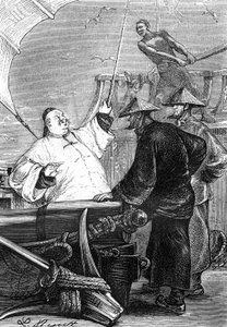 Zeichnung von Leon Benett, aus Jules Vernes Buch „Die Leiden eines Chinesen in China“ - Hetzel-Ausgabe/Außergewöhnliche Reisen 1879.