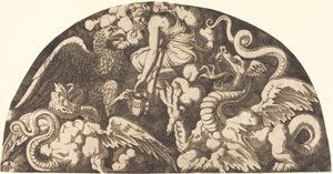 Jupiter bringt Psyche das Wasser des Styx von Léon Davent after Giulio Romano