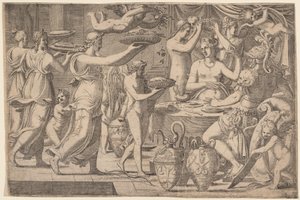 Venus und Mars, bedient von Amor und den drei Grazien