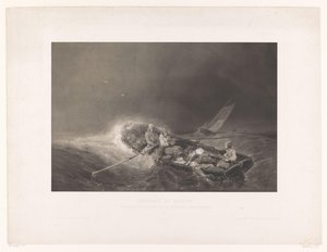 Fischer in einem Ruderboot auf See (Marine gezichten) von Léon Jean Baptiste Sabatier