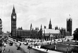 Das Parlament und die Westminster Hall vom Parliament Square aus gesehen, London, ca. 1905 von London Stereoscopic and Photographic Co