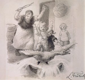 Das hässliche Entlein, Illustration von Lorenz Frolich für Märchen von Hans Christian Andersen