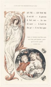 Anne, Antoine, Freundschaft, Lamm, Aprikose, Stern, Liebe, Biene, Engel, Arabeske, Seite 14 - Alphabet von Mademoiselle Lili, von L. Froelich und von einem Vater (Hetzel selbst). Bibliotheque & Magasin d