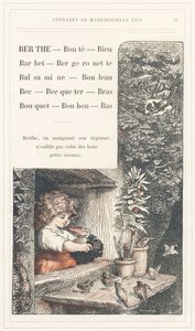 Berthe, Bonte, Brunnen, Barbet, Bachstelze, Balsamine, Birke, Schnabel, Schnäbeln, Arm, Strauß, Bonbon, Boden, Seite 15 - Alphabet von Mademoiselle Lili, von L. Froelich und von einem Vater (Hetzel selbst). Bibliotheque & Magasin d