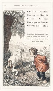 Martin, Böse, Schaf, Mühle, Dienstag, Spatz, Berg, Aufstieg, Kastanie, Mais, Seite 26 - Alphabet von Mademoiselle Lili, von L. Froelich und von einem Vater (Hetzel selbst). Bibliotheque & Magasin d