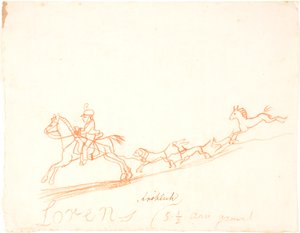 Ein Reiter, Pferd und Hunde von Lorenz Frølich