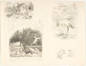 Vier Entwürfe für Illustrationen zu Die Kröte, H.C. Andersens Neue Märchen und Geschichten von Lorenz Frølich