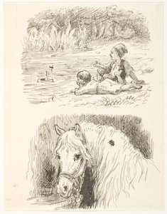 Zwei Entwürfe für Illustrationen zu Skarnbassen von Lorenz Frølich