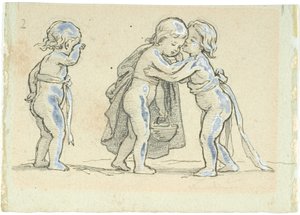Vignette mit Kindern, die Abschied nehmen von Lorenz Frølich