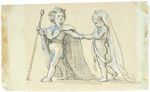 Vignette mit spielenden Kindern als König und Königin von Lorenz Frølich