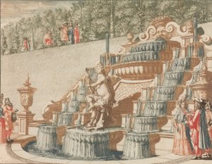 Der Wasserfall von Galathea, an der Westseite des Großen Gartens, in: Tooneel Der Voornaamste..., n.d. von Lorenz Scherm