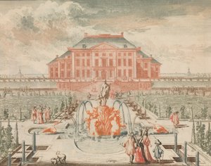 Das Königshaus von der Gartenseite, mit dem Venusbrunnen, in: Tooneel Der Voornaamste N..., n.d.