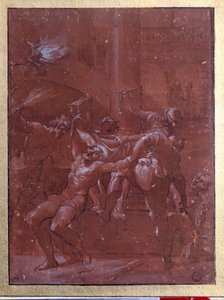 Die Geißelung Christi. Zeichnung mit brauner Tinte und Waschung von Lorenzo Garbieri genannt il Nepote (1580-1654). Paris. Louvre Museum