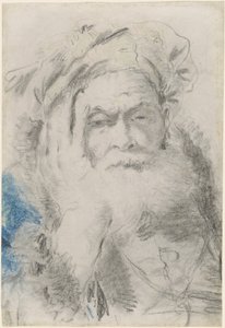 Ein bärtiger alter Mann, der seinen Kopf auf seine Hand stützt von Lorenzo Baldissera Tiepolo