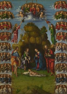 Die Anbetung der Hirten mit Engeln, 1499 von Lorenzo Costa
