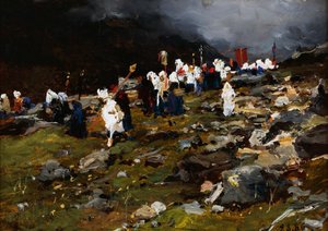 Prozession im Hochgebirge von Lorenzo Delleani