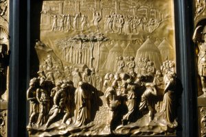 Israeliten nehmen Jericho ein, Detail der Baptisteriumstür, Florenz, Italien, 15. Jahrhundert