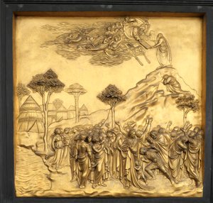 Moses erhält die Gesetzestafeln, Relief, Paradiespforte des Baptisteriums