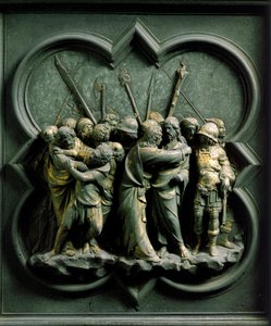 Nordtor (genannt Kreuztor, im Norden), Außendetail: Der Kuss des Judas