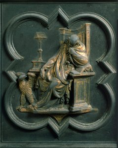 Nordtor (genannt Kreuztor, im Norden), Außendetail: Heiliger Johannes Evangelist. Bronzeskulptur von Lorenzo Ghiberti von Lorenzo Ghiberti