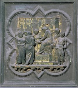 Pontius Pilatus wäscht seine Hände vor Christus, sechzehntes Panel der Nordtüren des Baptisteriums von San Giovanni, 1403-24