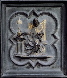 St. Ambrosius, Tafel E der Nordtüren des Baptisteriums von San Giovanni, 1403-24