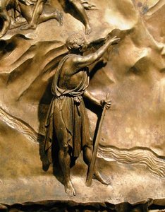 Die Geschichte von Kain und Abel, Detail von Kain, Originaltafel von den Osttüren des Baptisteriums von Lorenzo Ghiberti