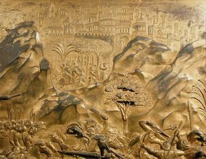 Die Geschichte von David und Goliath, Hintergrunddetail von der Originaltafel von den Osttüren des Baptisteriums
