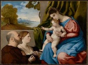 Madonna mit Kind und zwei Stiftern von Lorenzo Lotto