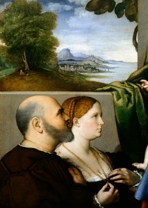 Madonna mit Kind und zwei Stiftern, von Lorenzo Lotto (ca. 1480-1556), Detail