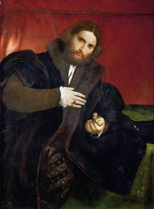 Porträt eines Mannes mit einer goldenen Tierklaue (Leonino Brembate?) von Lorenzo Lotto