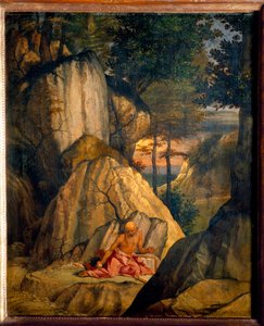 Der heilige Hieronymus meditiert in der Wüste. Gemälde von Lorenzo Lotto (1480-1556) von Lorenzo Lotto