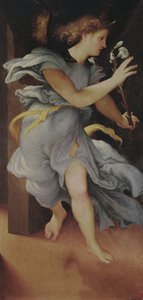 Der Erzengel Gabriel, linkes Flügelbild der Verkündigung