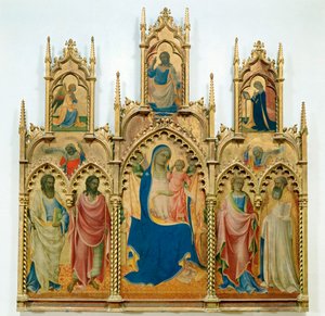 Madonna und Jesuskind, Heilige; oben: Verkündigung