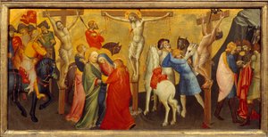 Die Kreuzigung (zentraler Teil des Predellen-Altars für die Nobili-Kapelle der Kirche Santa Maria degli Angeli in Florenz). Gemälde von Lorenzo Monaco (1365/70 - 1425)