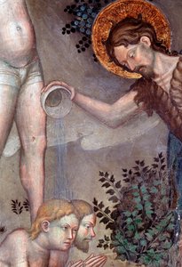 Johannes der Täufer tauft die Menge im Jordan, Detail (Fresko) von Lorenzo Salimbeni
