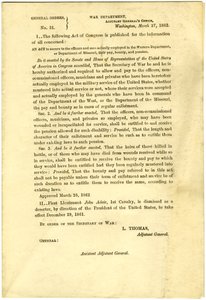 Veröffentlichung eines Gesetzes des Kongresses, das Gehalt, Prämie und Rente für Offiziere und Männer im Western Department oder Department of Missouri sichert von Lorenzo Thomas