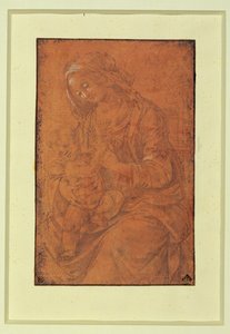 Madonna. Silberstift, gehöht auf lachsfarbenem Papier von Lorenzo di Credi