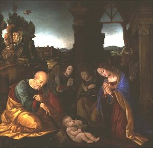 Madonna, die das Christkind anbetet