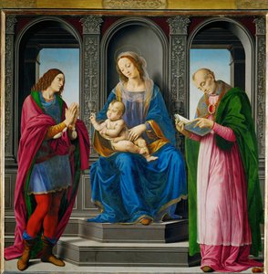 Madonna mit Kind, umgeben von Sankt Julian und Sankt Nikolaus von Myra von Lorenzo di Credi