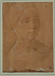Porträt einer Frau, Dreiviertelansicht, Haare in einem Netz von Lorenzo di Credi