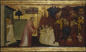 Der heilige Laurentius befreit Seelen aus dem Fegefeuer. Szenen aus dem Leben des heiligen Laurentius, Predella, ca. 1412