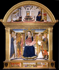 Madonna mit Kind und Heiligen Blasius, Johannes der Täufer, Nikolaus und Florian. Die Verkündigung, 1462 von Lorenzo di Pietro