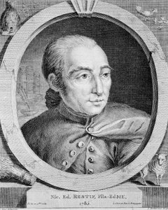 Porträt von Nicolas Edme Restif de La Bretonne (1734-1806) (auch Retif de La Bretone) - von Binet, Gravur von Louis (after) Binet