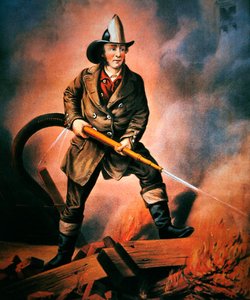 Der amerikanische Feuerwehrmann: Dem Feind gegenüber, veröffentlicht von Currier & Ives