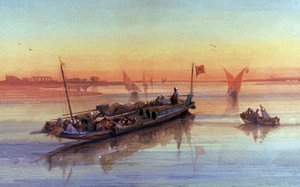 Feluccas auf dem Nil, um Theben von Louis Amable Crapelet