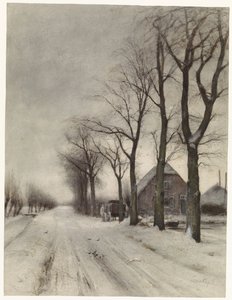 Winterlandschaft mit Bauernhof an einer Allee von Louis Apol