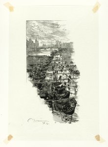 Apfelmarkt, gesehen von der Pont Louis-Philippe, Platte sieben aus Le Long de la Seine et des Boulevards von Louis Auguste Lepère