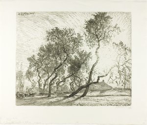 Bauernhof mit niederländischen Pappeln von Louis Auguste Lepère