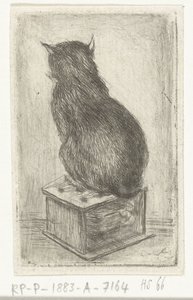 Katze sitzt auf einem Hocker von Louis Bernard Coclers